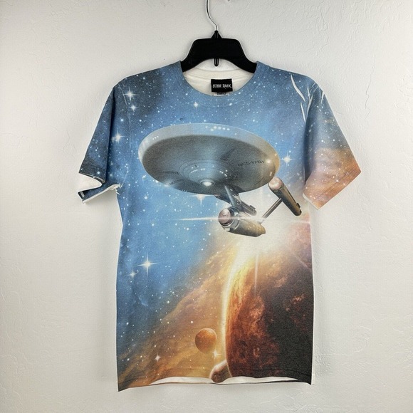 Star Trek T-Shirt Size S All Over Print Enterprise 2013 Jerzees Tee‎ Blank Back - Picture 1 of 8